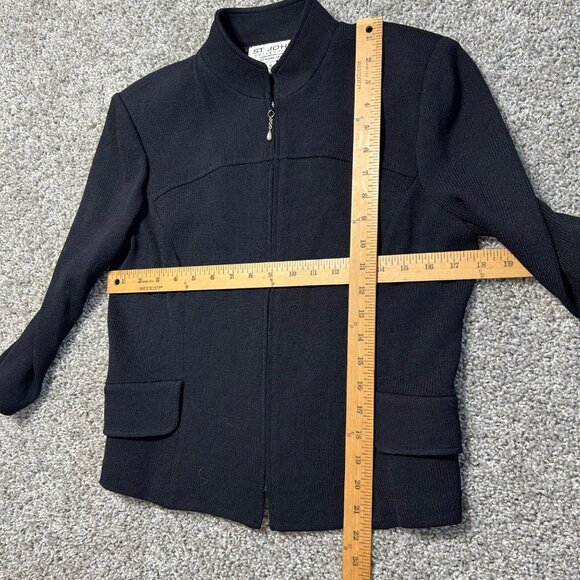 St. John Collection Set Black Zip Jacket Sleeveless Knit Top & Black Skirt - Picture 7 of 10